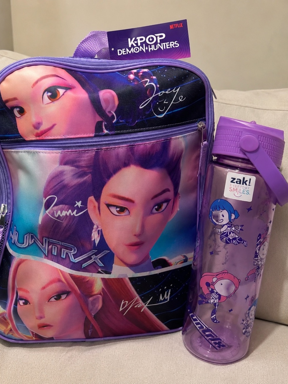 K-Pop Demon Hunters Purple Character Backpack & Zak! Water Bottle